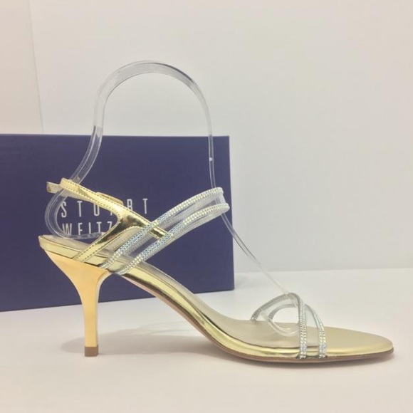 Gorgeous Clear, Gold & Crystal Strap Sandal Heels - Picture 2 of 8